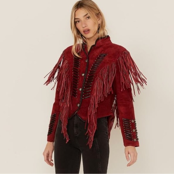 ❗️SOLD❗️NWT GENUINE SUEDE CRIPPLE CREEK JACKET WITH FRINGE AND NATIVE DETAILS - Picture 4 of 14